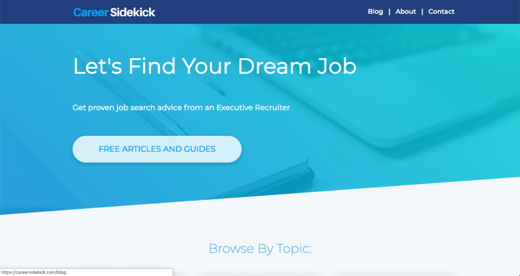 screenshot of careersidekick homepage